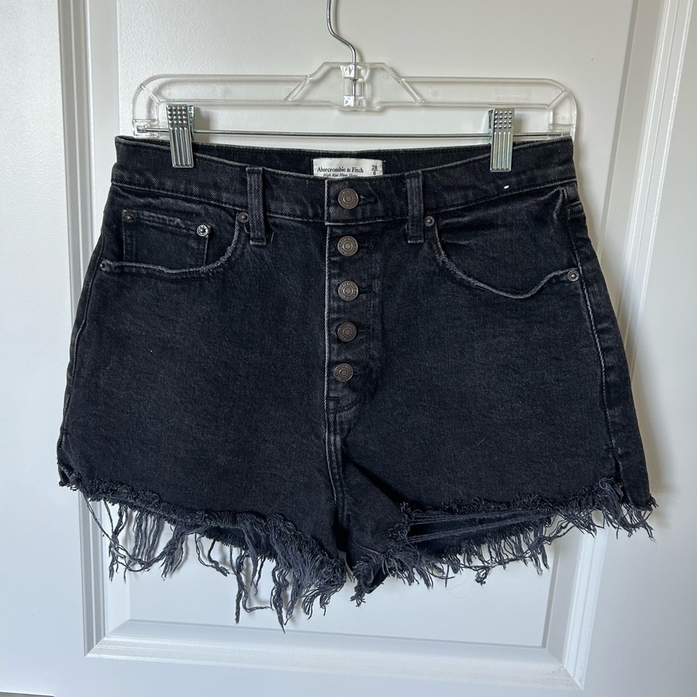 Abercrombie High Waist Full Button Curve Love Shorts, Black Sz 28